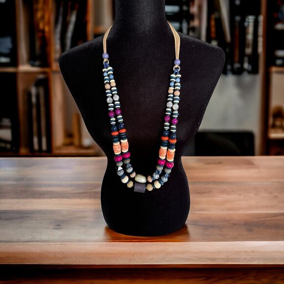 Chico's Womens Necklace Beaded Multi Colored Double Strand Mina Blue Pink Chunky - Picture 4 of 6